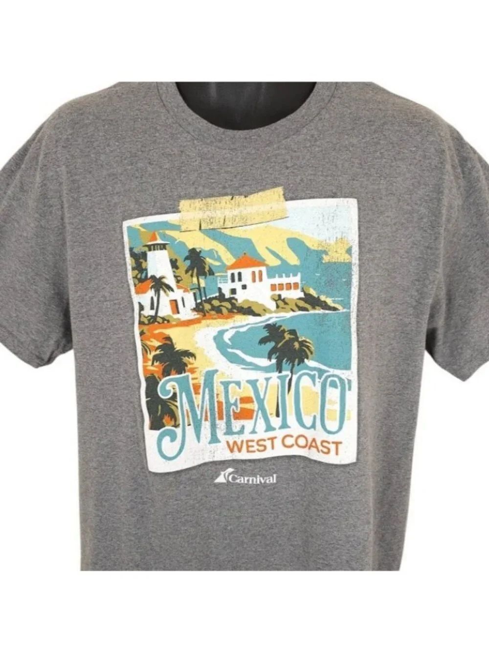 Mexico West Coast Cruise T Shirt Mens Size Large Gray Carnival Cruise Line